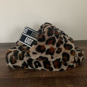 UGG FLUFF YEAH SLIDE LEOPARD AMPHORA MOCASSIN SLIP ON SANDAL US 6 / EU 37 / UK 4